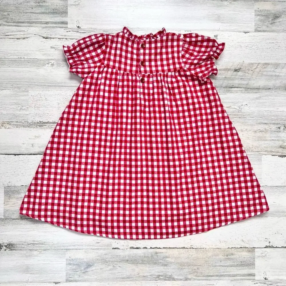 Merce & Me Dress Girls 10 Red Gingham Puff Sleeve Ruffle Flannel Vtg Inspired